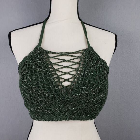 Ika-Kul Other - IKA-KUL Size XL Crochet Lattice Front Bikini Top Army Green Boho Festival Halter
